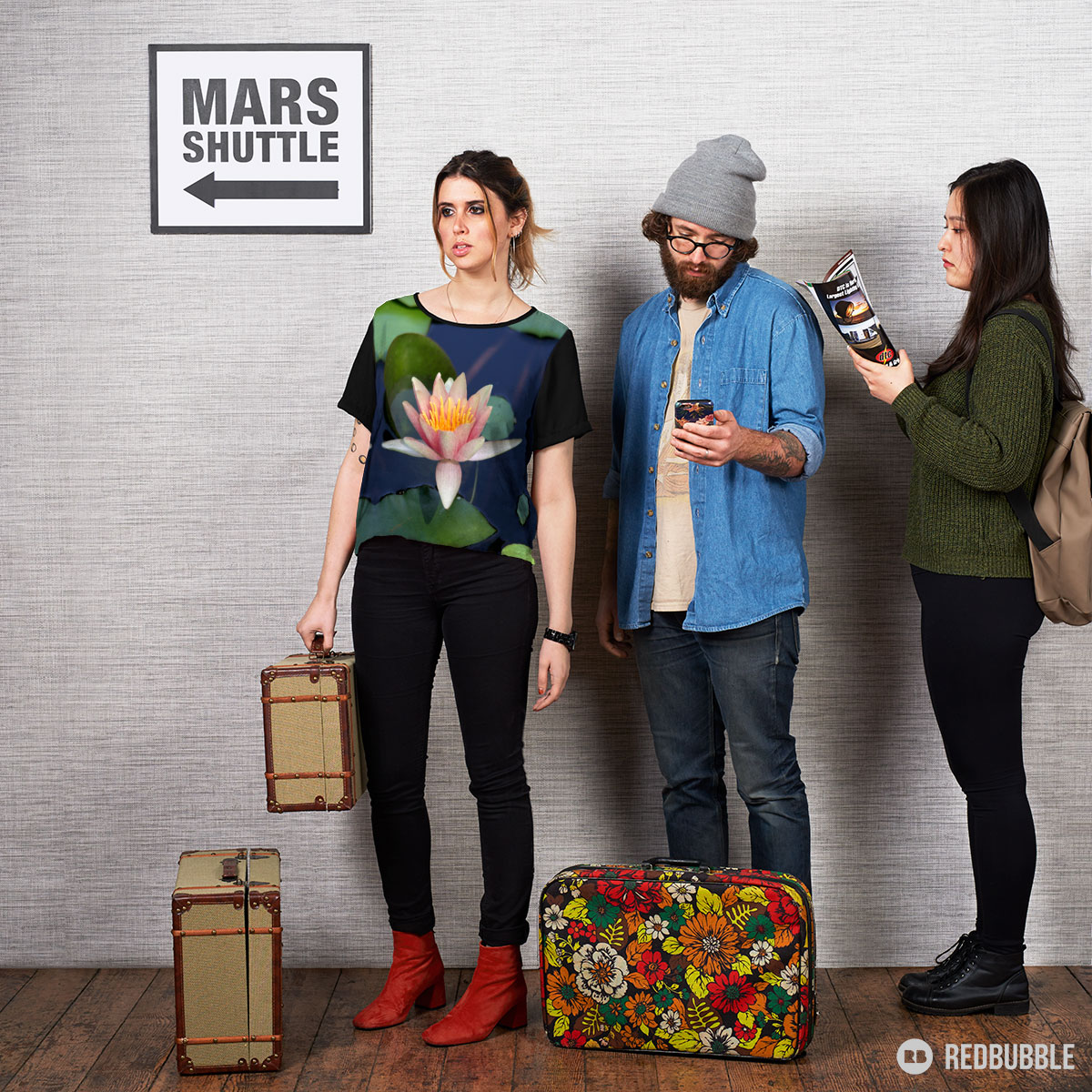 Pink Water Lily in a Blue Pond - Women's Chiffon Top