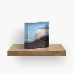 Mountain Ridge with Trees and Sunset Clouds - acrylic block