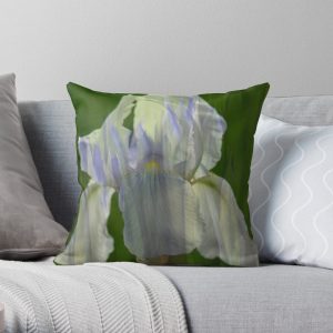 Throw Pillow: Pale Blue Iris with Pattern of Iris Leaves